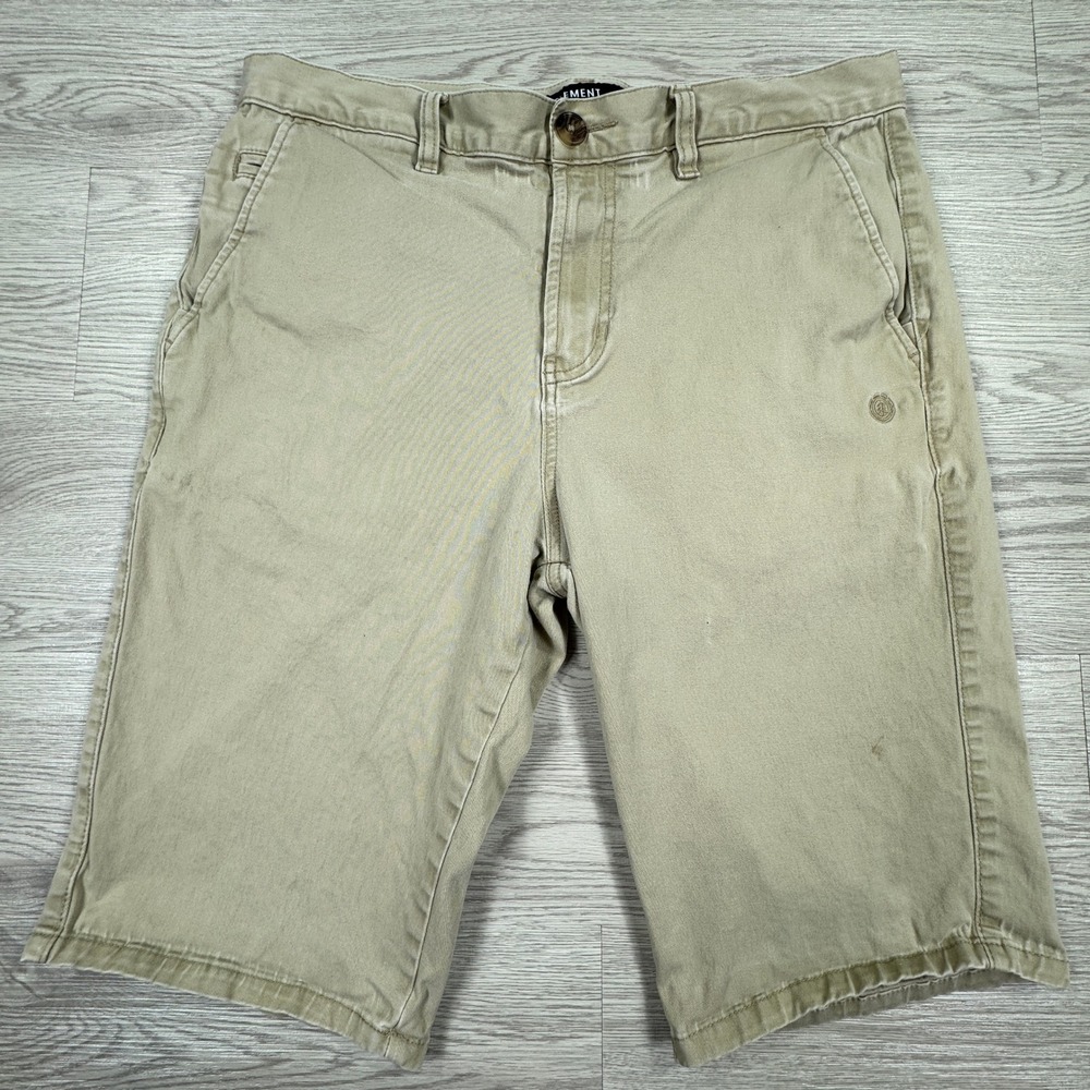 Element Men's Chino Shorts Khaki Tan Size 32 Skateboarding Stretch Cotton Casual